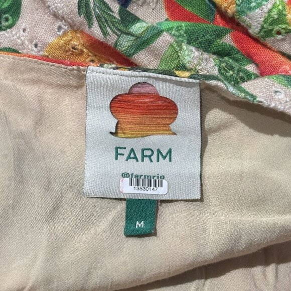 FARM RIO Orange Sands Citrus Print Midi Dress Orange Fruit Novelty Eyelet Linen - Picture 11 of 12